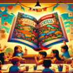 Here is the illustration capturing the essence of 'Diin (Stress) in Filipino Grammar'. It features a vibrant classroom setting with young Filipino students engaged in learning about this aspect of their language. The illustration includes symbolic elements and a warm color palette to resonate with the target audience of young students.